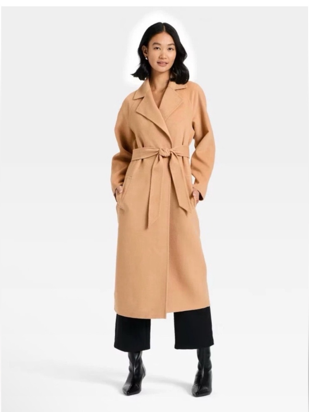 NWT • A NEW DAY • Double Face Belted Wrap Coat Classic Belted Camel Coat - Picture 4 of 11